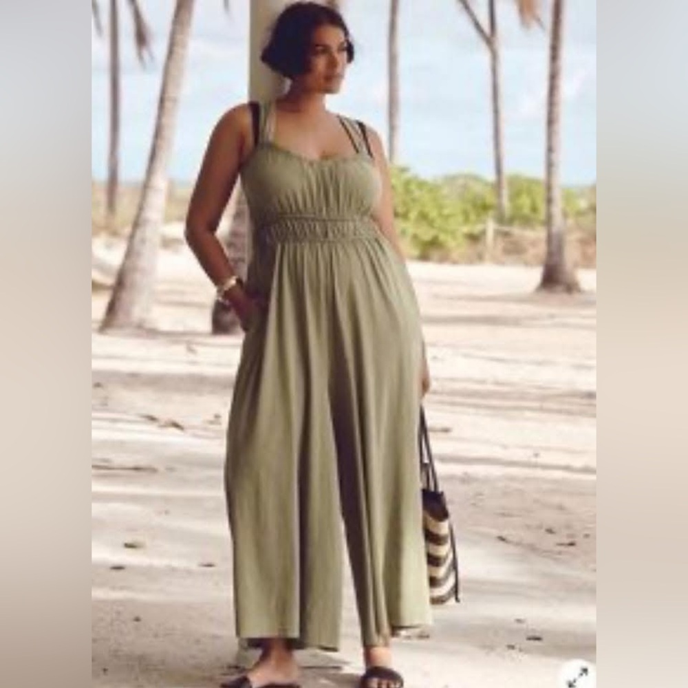 NWOT ANTHROPOLOGIE MARONIE WIDE LEG JUMPSUIT - BROWN See IRL pics LARGE